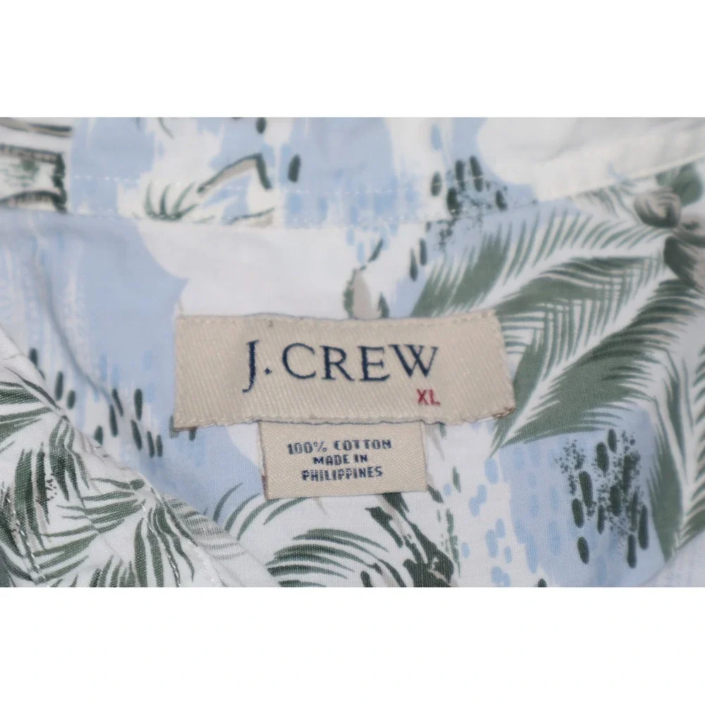 J Crew Button Down Shirt Mens XL Blue Palm Tree Island Print Hawaiian Cotton